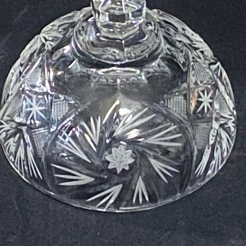 Eleanor American Cut Round Glass Cover Butter/Cheese Dish Pinwheel Fan Stars - Picture 10 of 11